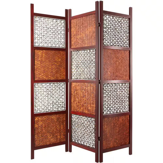 6 Ft. Multi Color 3-Panel Bamboo Leaf Room Divider